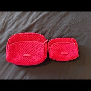 EUC Vera Bradley Hot Pink Quilted Cosmetic Bag Set